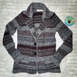 A. IDA Womens Small Cardigan Italian Wool Blend Blazer Sweater Jacket Black Gray
